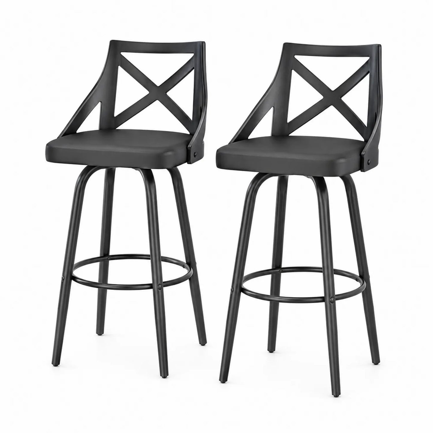 2er-Set Barhocker aus Metall mit Kunstleder, Schwarz