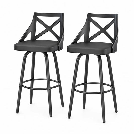 2er-Set Barhocker aus Metall mit Kunstleder, Schwarz