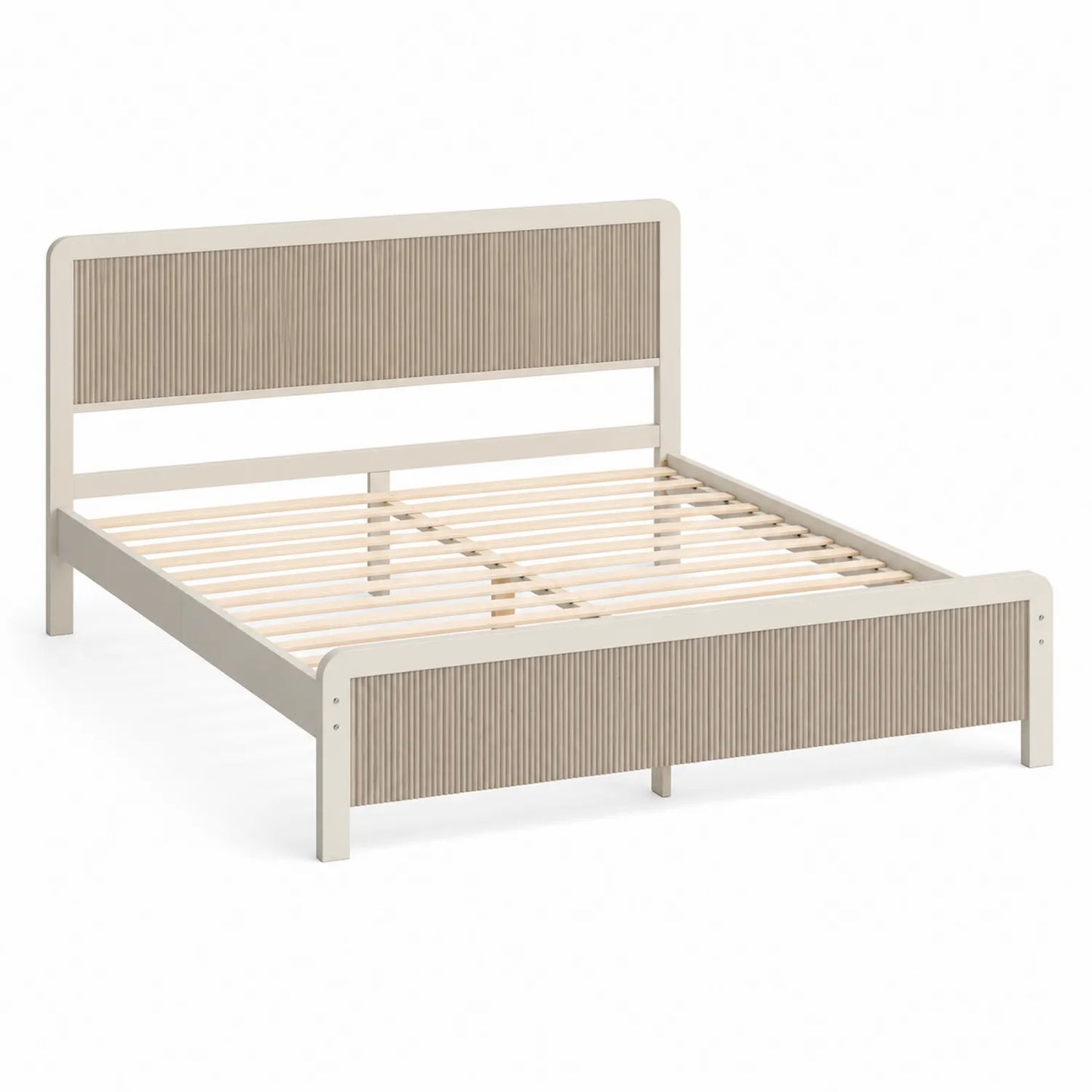 Doppelbett aus Holz mit Lattenrost 200x160 cm Beige